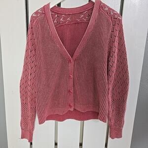 Sundance Open Knit Crop Cardigan Sweater Muted Red‎ Medium Cottage Boho Preppy